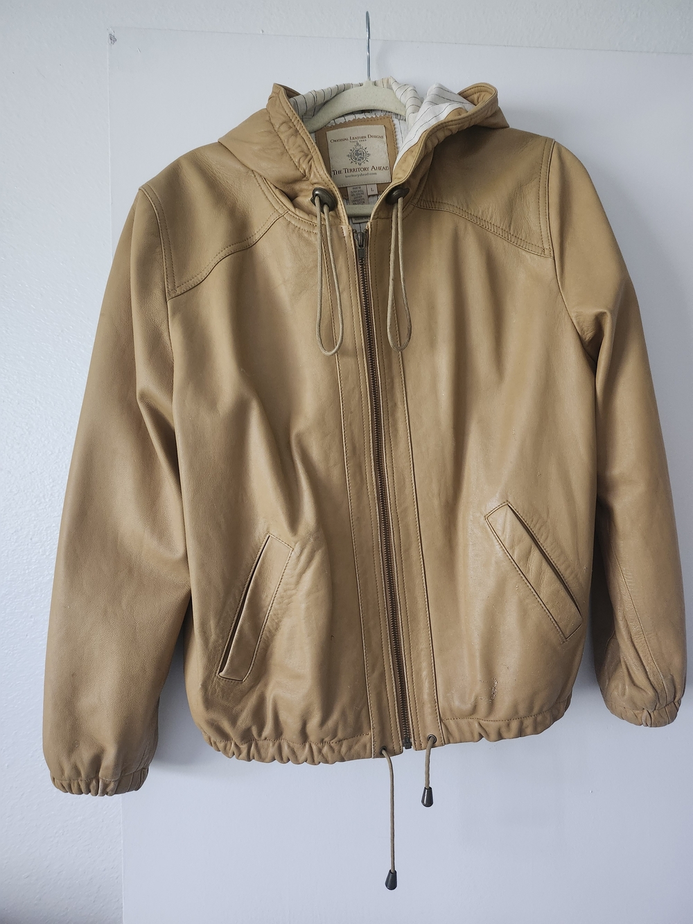 Womens Hooded Leather Jacket in Tan